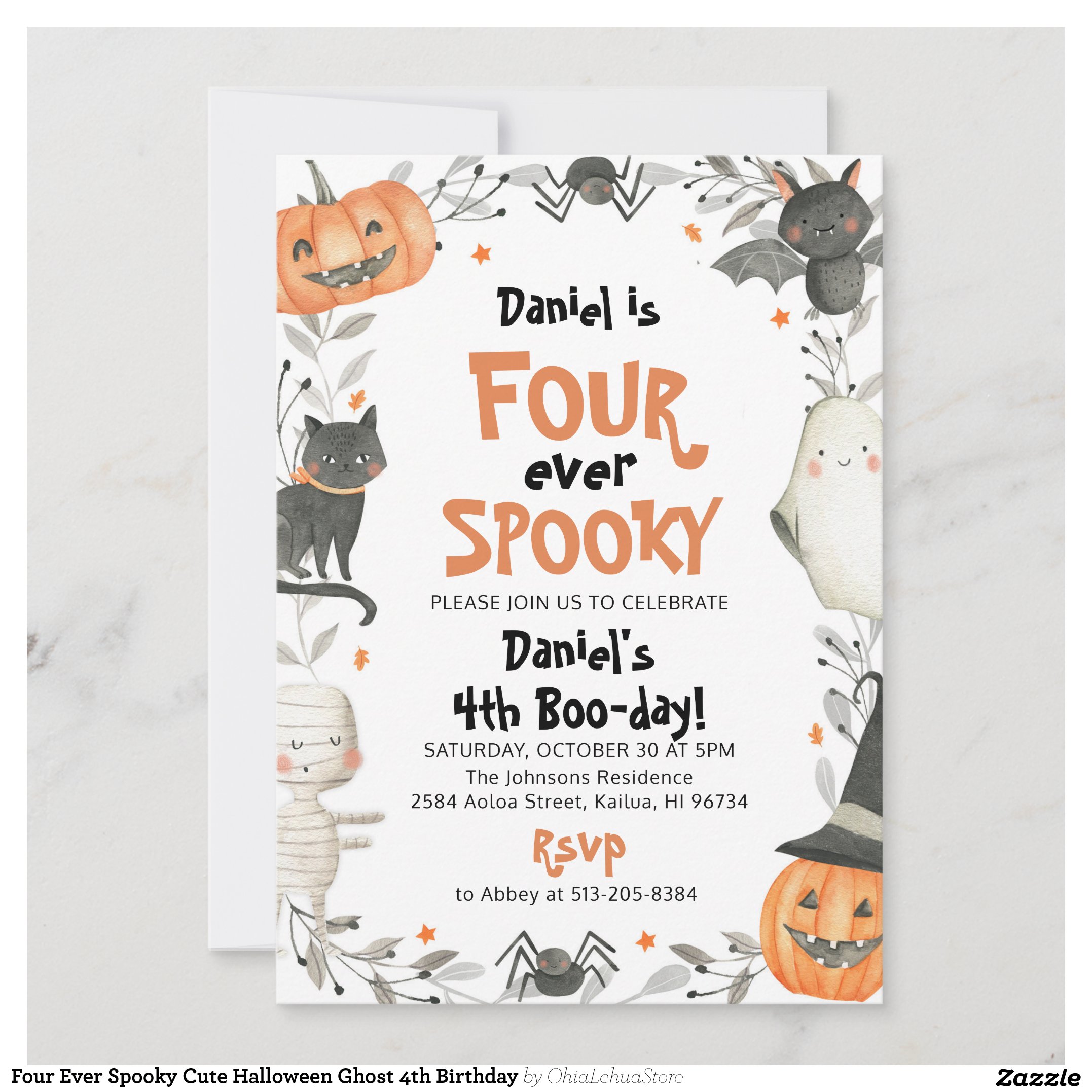 Four Ever Spooky Cute Halloween Ghost 4th Birthday Invitation