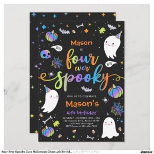 Four Ever Spooky Cute Halloween Ghost 4th Birthday Invitation