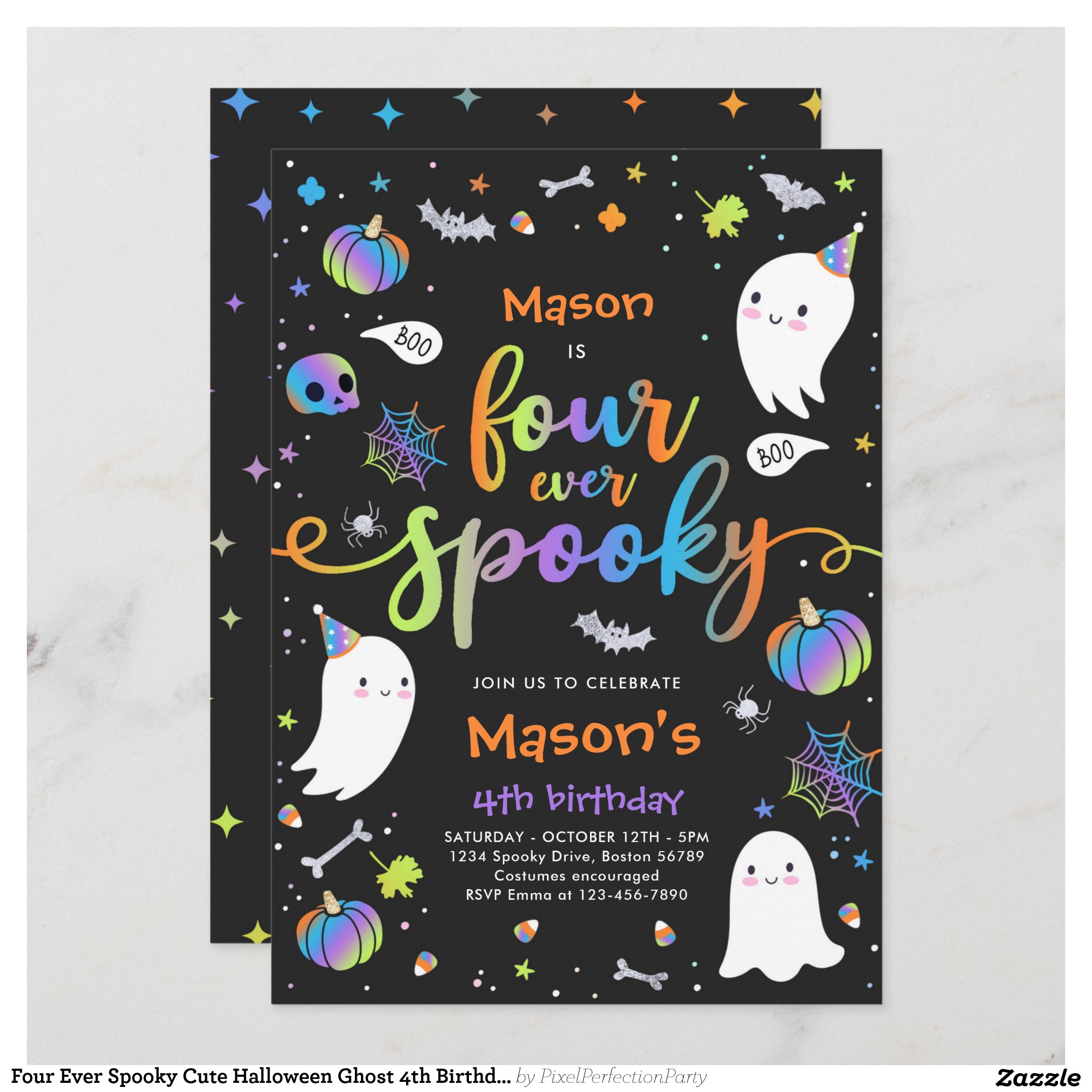 Four Ever Spooky Cute Halloween Ghost 4th Birthday Invitation