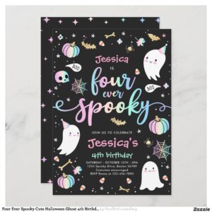 Four Ever Spooky Cute Halloween Ghost 4th Birthday Invitation