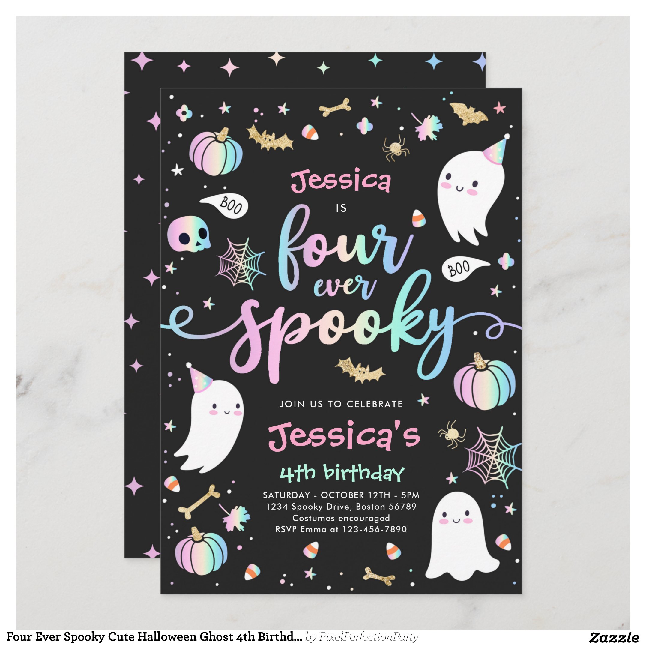 Four Ever Spooky Cute Halloween Ghost 4th Birthday Invitation