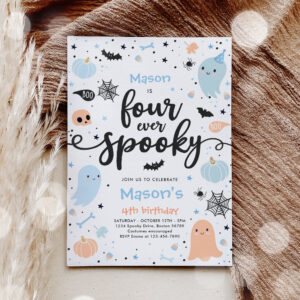 Four Ever Spooky Cute Halloween Ghost 4th Birthday Invitation