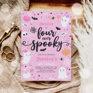 Four Ever Spooky Cute Halloween Ghost 4th Birthday Invitation