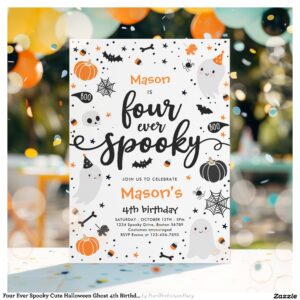 Four Ever Spooky Cute Halloween Ghost 4th Birthday Invitation