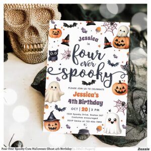 Four Ever Spooky Cute Halloween Ghost 4th Birthday Invitation