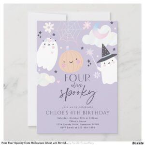 Four Ever Spooky Cute Halloween Ghost 4th Birthday Invitation