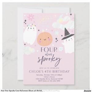 Four Ever Spooky Cute Halloween Ghost 4th Birthday Invitation
