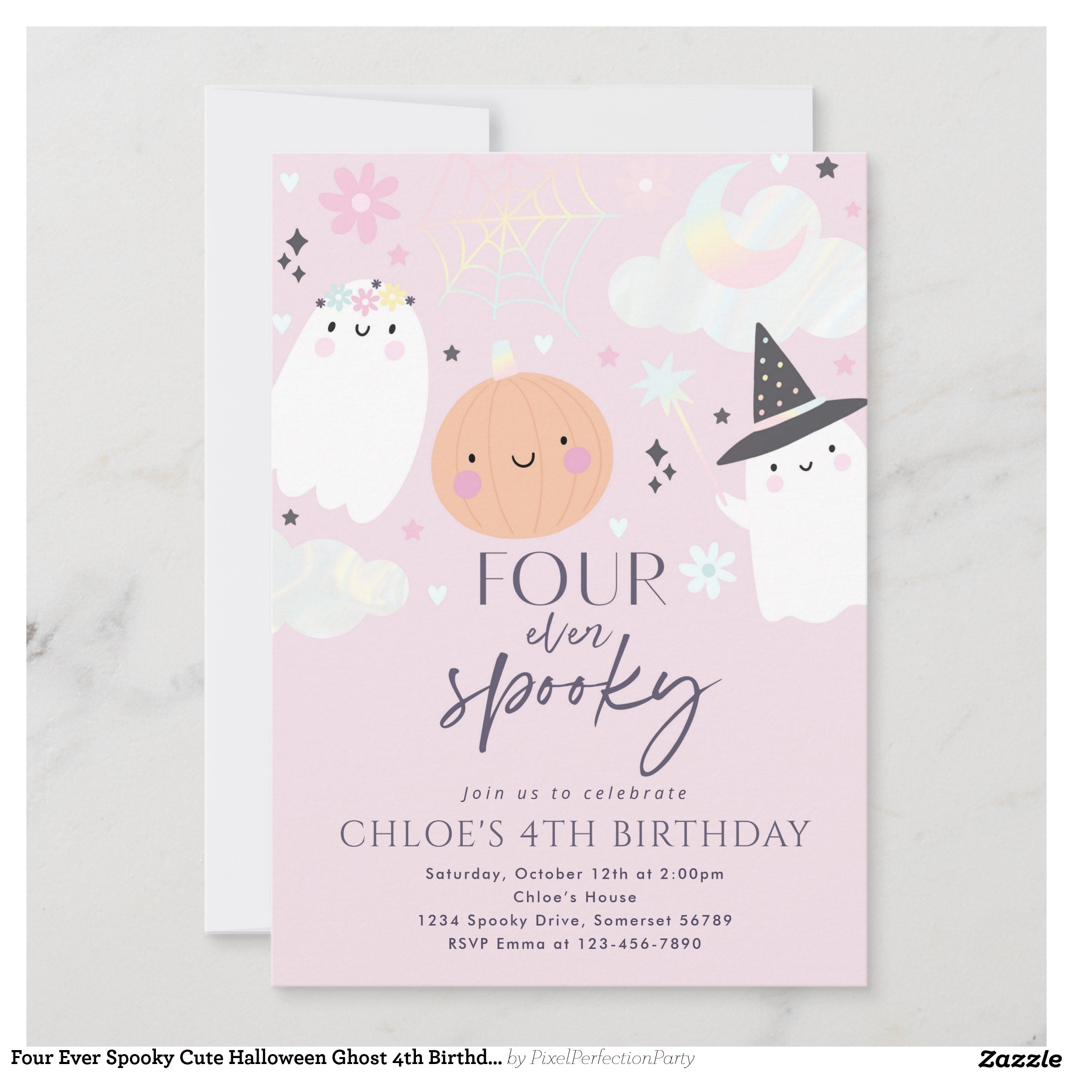 Four Ever Spooky Cute Halloween Ghost 4th Birthday Invitation