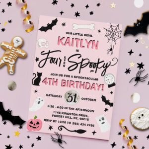Four Ever Spooky! Girls Halloween 4th Birthday Invitation