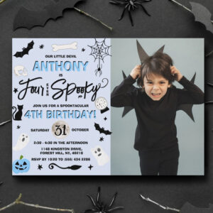 Four Ever Spooky! Halloween 4th Birthday Photo Invitation