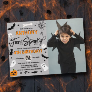 Four Ever Spooky! Halloween 4th Birthday Photo Invitation