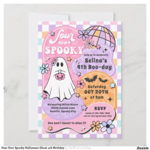 Four Ever Spooky Halloween Ghost 4th Birthday Invitation