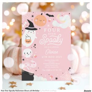 Four Ever Spooky Halloween Ghost 4th Birthday Invitation