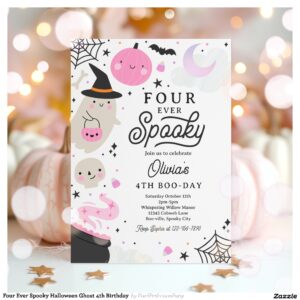 Four Ever Spooky Halloween Ghost 4th Birthday Invitation