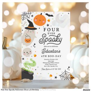Four Ever Spooky Halloween Ghost 4th Birthday Invitation
