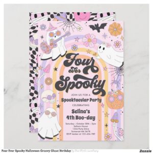 Four Ever Spooky Halloween Groovy Ghost Birthday Invitation