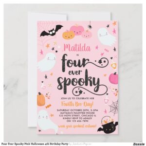 Four Ever Spooky Pink Halloween 4th Birthday Party Invitation