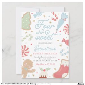 Four Ever Sweet Christmas Cookie 4th Birthday Invitation