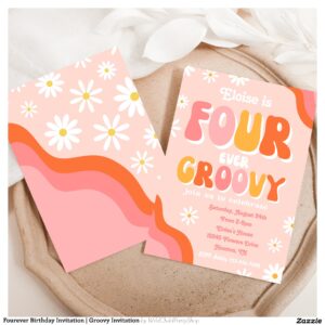 Fourever Birthday Invitation Groovy Invitation