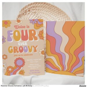 Fourever Groovy Invitation 4th Birthday