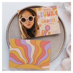 Fourever Groovy Photo Invitation 4th Birthday