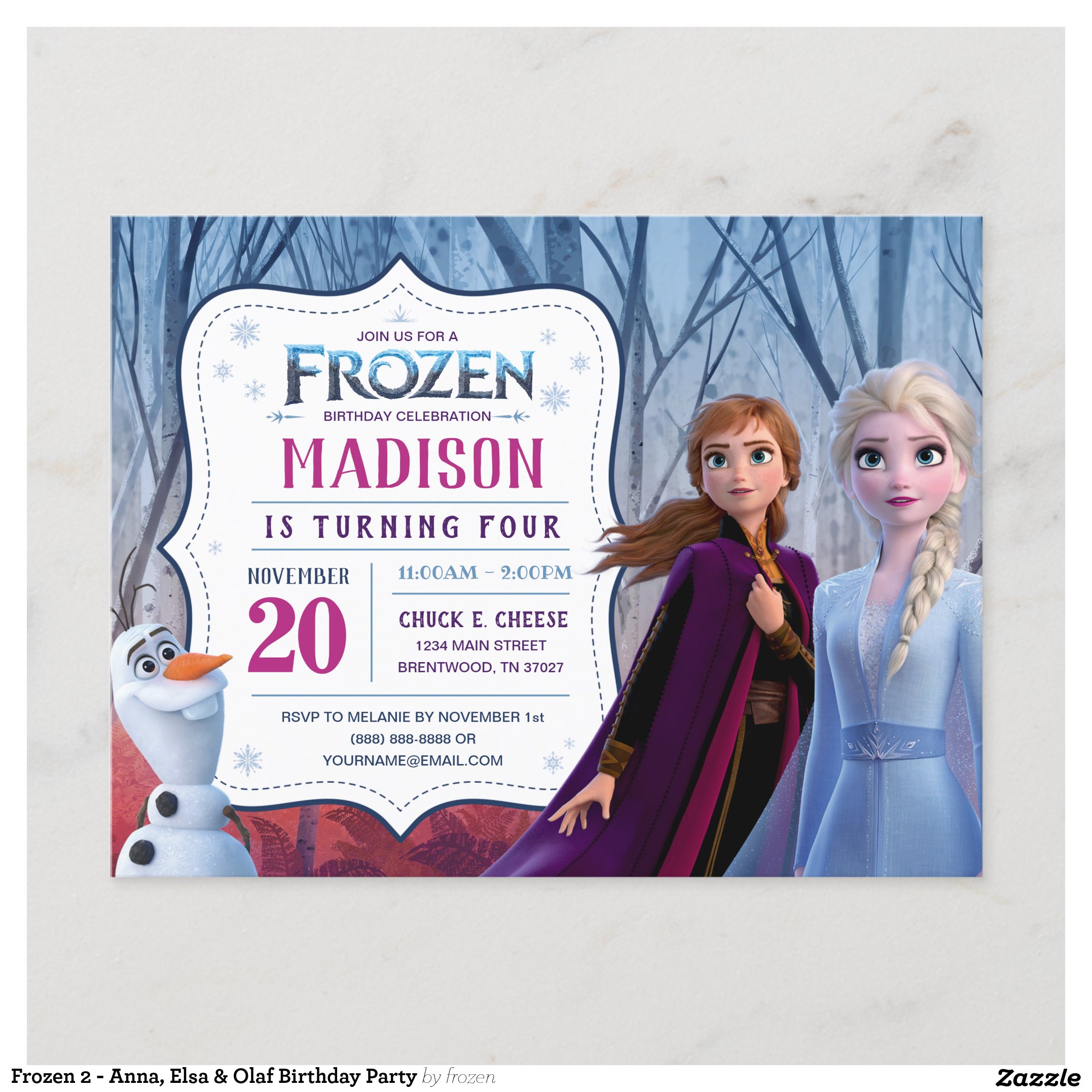 Frozen 2 - Anna, Elsa & Olaf Birthday Party Invitation Postcard