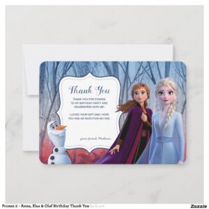 Frozen 2 - Anna, Elsa & Olaf Birthday Thank You Invitation