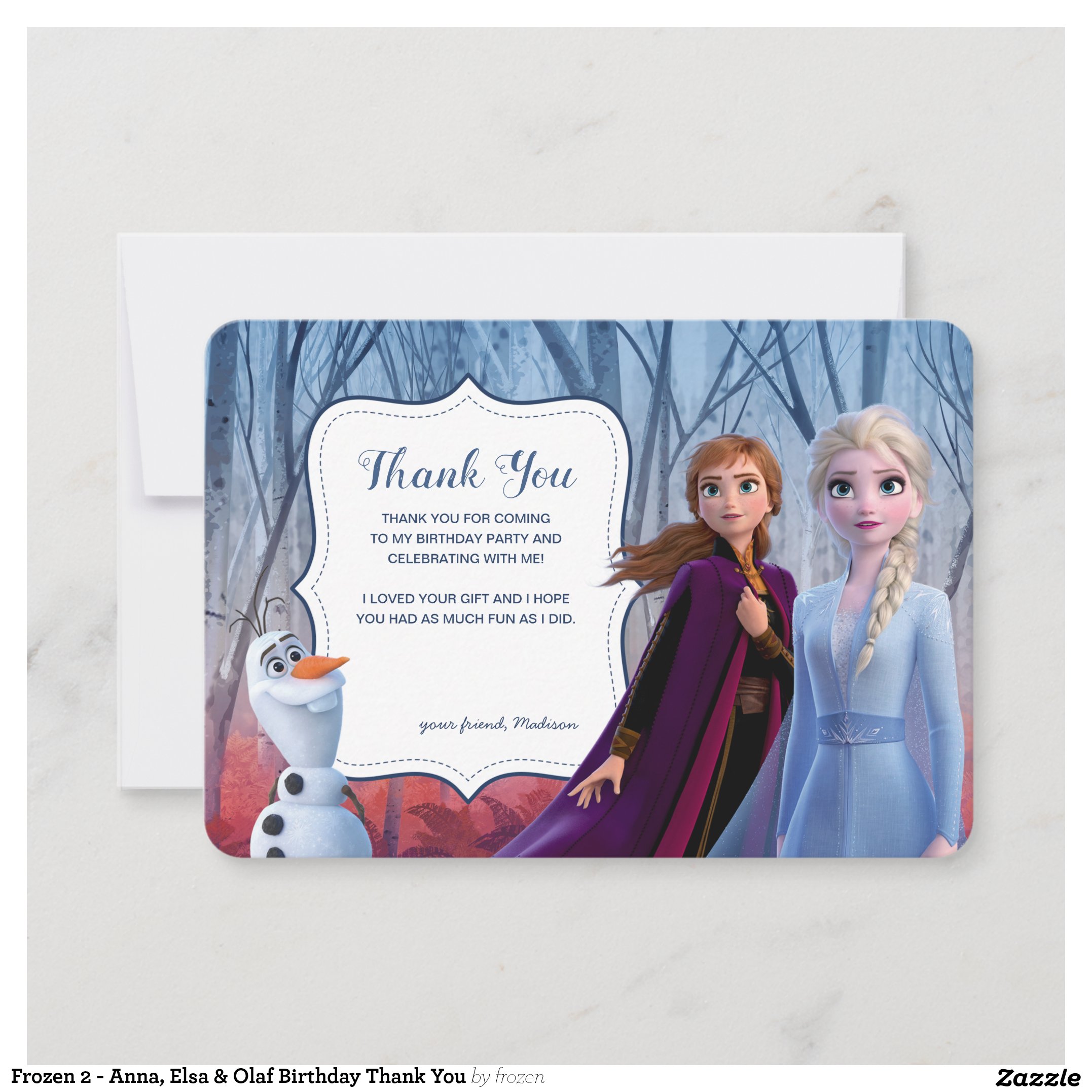 Frozen 2 - Anna, Elsa & Olaf Birthday Thank You Invitation
