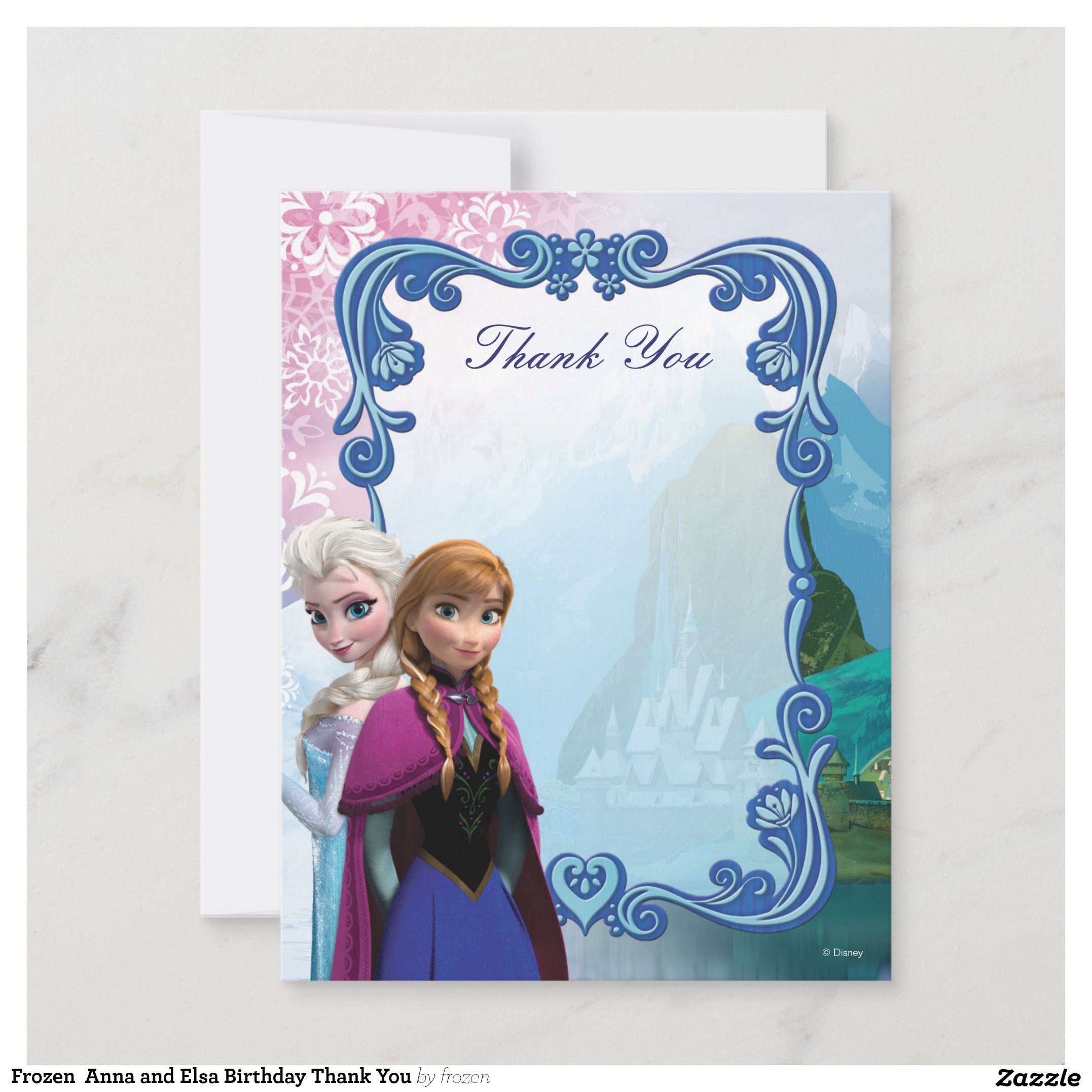 Frozen Anna and Elsa Birthday Thank You Note Card