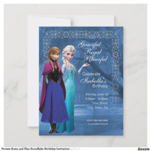 Frozen Anna and Elsa Snowflake Birthday Invitation