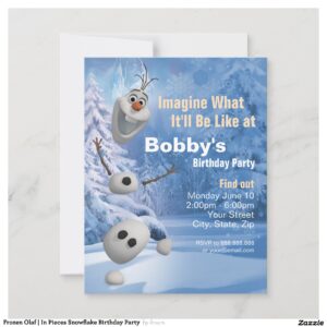 Frozen Olaf In Pieces Snowflake Birthday Party Invitation