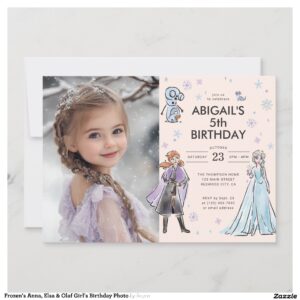 Frozen's Anna, Elsa & Olaf Girl's Birthday Photo Invitation