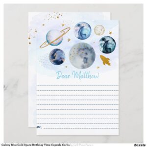 Galaxy Blue Gold Space Birthday Time Capsule Cards