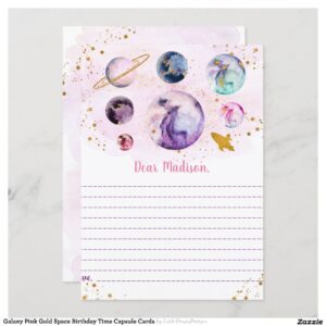 Galaxy Pink Gold Space Birthday Time Capsule Cards