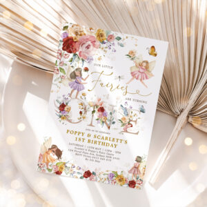 Garden Wildflower Fairy Princess Twin 1st Birthday Invitation