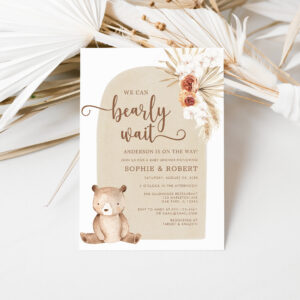 Gender Neutral Boho Teddy Bear Baby Shower Invitation