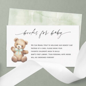Gender Neutral Shower Teddy Bear Book Request Enclosure Card