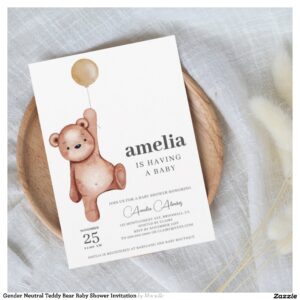 Gender Neutral Teddy Bear Baby Shower Invitation