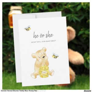 Gender Reveal Shower Teddy Bear Honey Bee Invitation