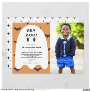 Ghost Halloween Any Year Photo Birthday Invitation