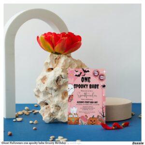 Ghost Halloween one spooky babe Groovy Birthday Invitation