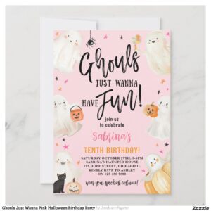 Ghouls Just Wanna Pink Halloween Birthday Party Invitation