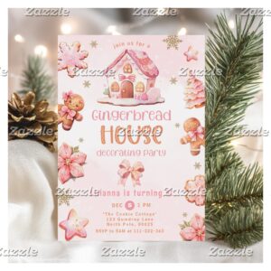 Gingerbread house decorating party pink Birthday Invitation