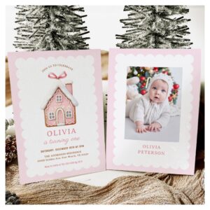 Gingerbread House Girl 1st Birthday Party Photo Invitation