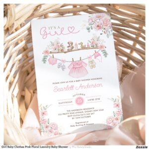 Girl Baby Clothes Pink Floral Laundry Baby Shower Invitation