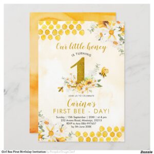 Girl Bee First Birthday Invitation