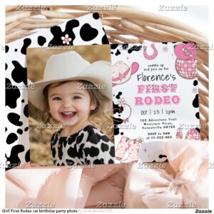 Girl First Rodeo 1st birthday party photo Invitation