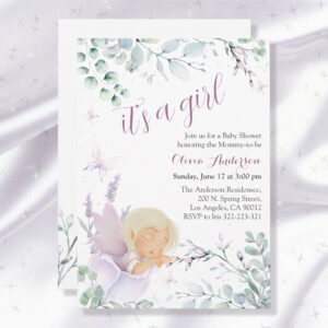Girl?s Butterfly Watercolor Flower Baby Shower Invitation