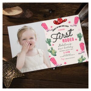 Girl's First Rodeo Photo Birthday Cowgirl Cute Invitation