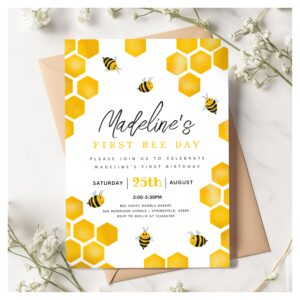Girls Sweet Summer First Bee Day 1st Birthday Invitation